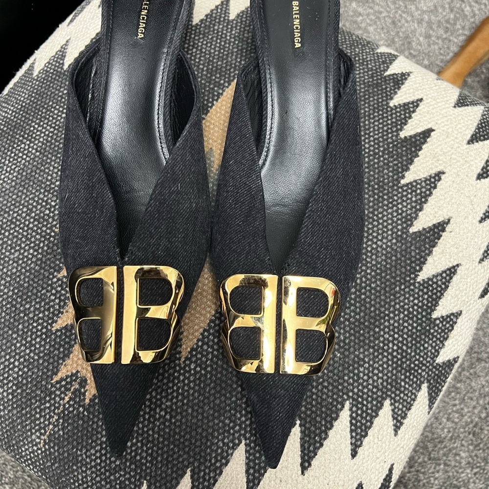 Balenciaga Black Heels with Gold Accents